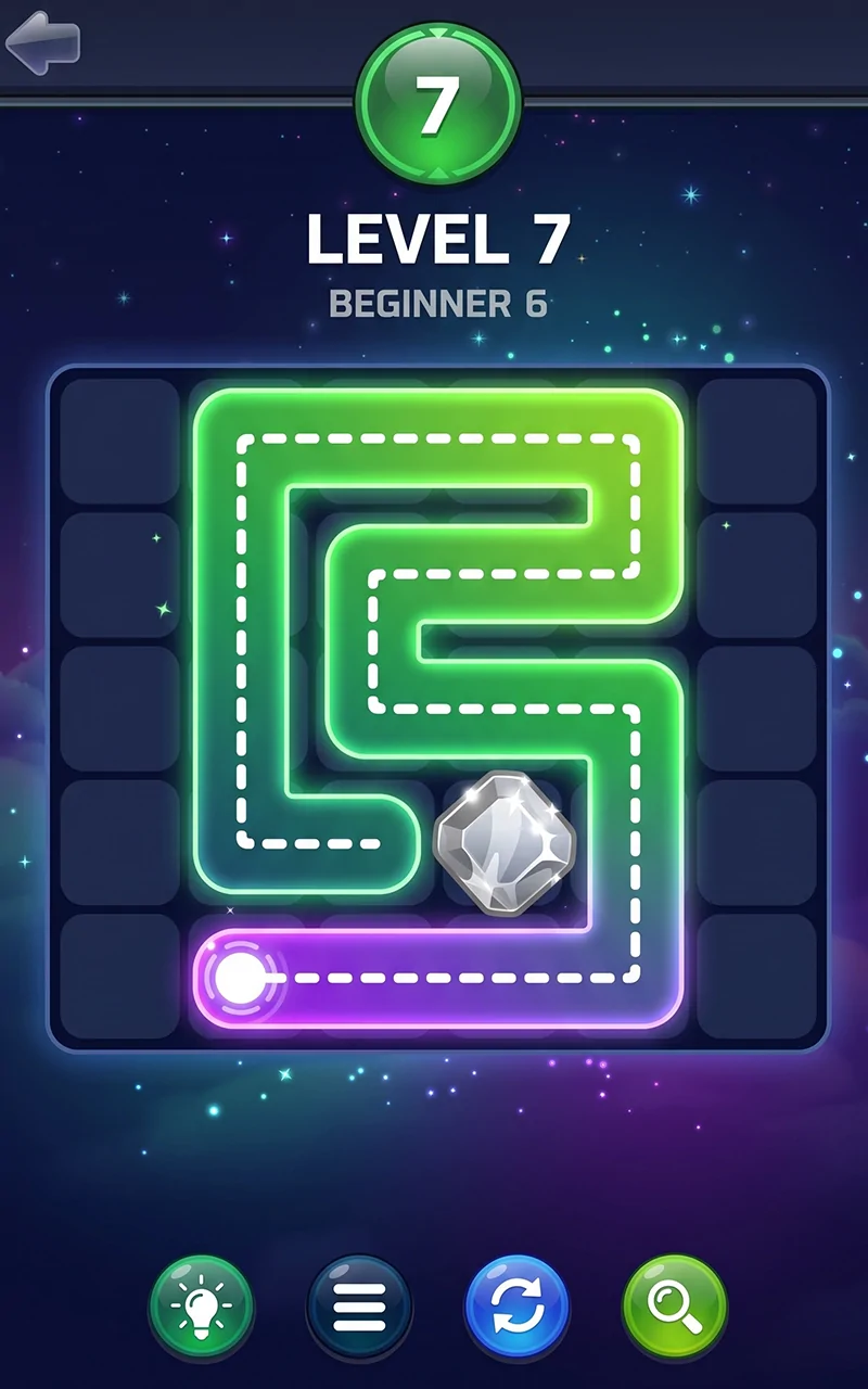 Neon lines across a starry Linova Path board
